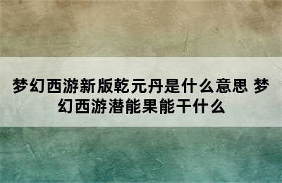 梦幻西游新版乾元丹是什么意思 梦幻西游潜能果能干什么